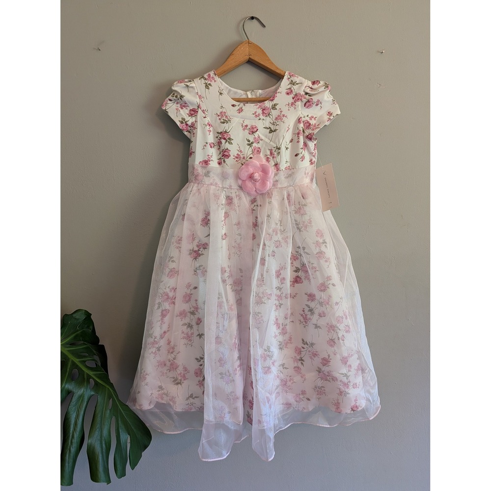 Girls Pink Floral Party Dress Size 8 Rose Special Occasion Wedding Flower Girl